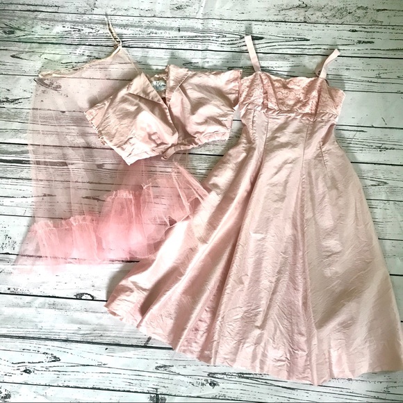 Vintage Dresses & Skirts - Vintage 1950’s pastel pink fit & flare dress set